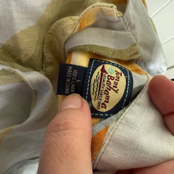 Tommy Bahama Mens Shirt Sz L Linen Blue Yellow Bird of Paradise Flower Buttons - Picture 8 of 10